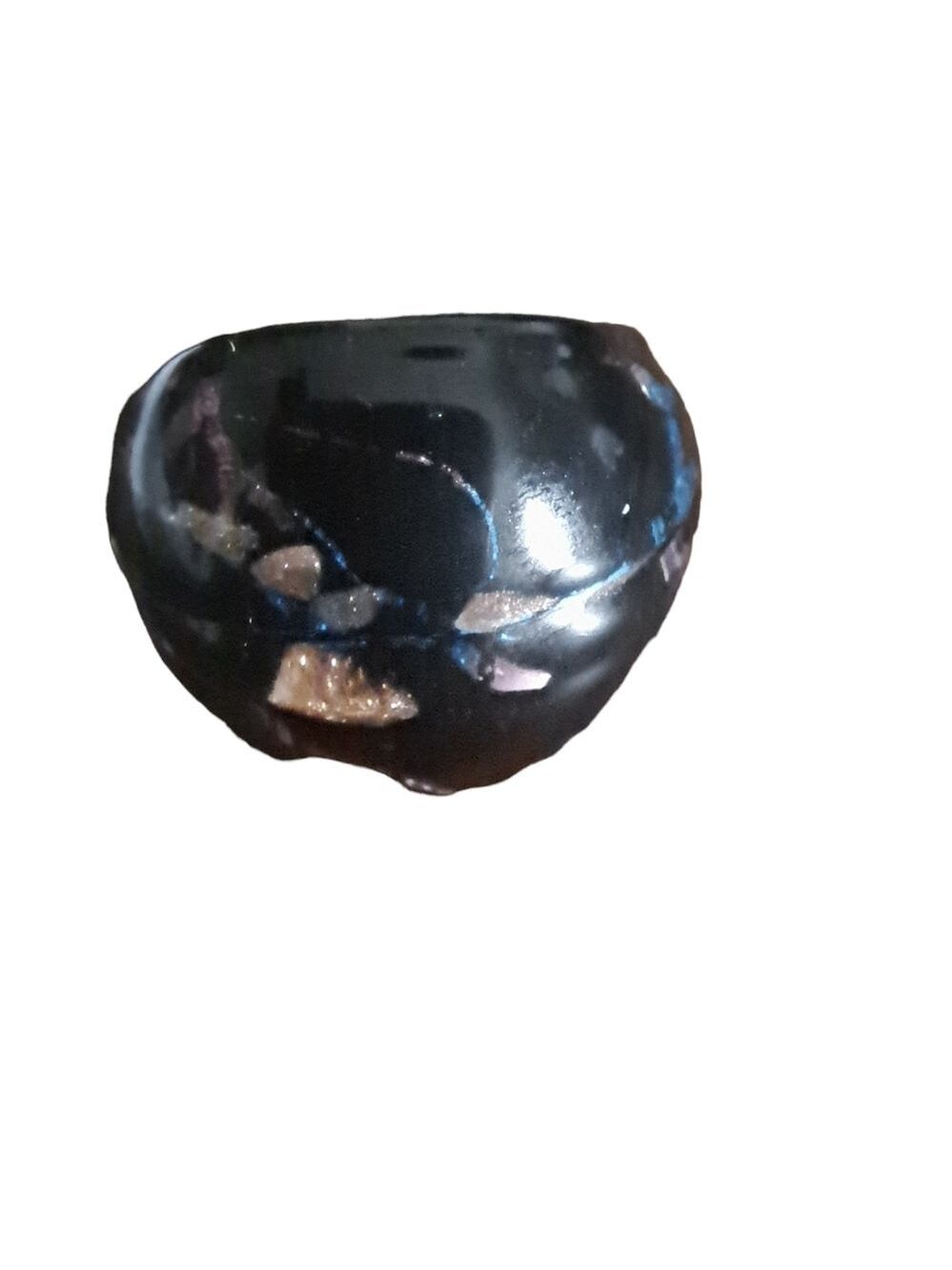 VTG espresso black marbled sparkle bits color hue BUBBLE glass ring thick  70's